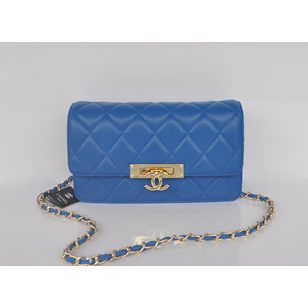 Blue lamb skin leather flap bag