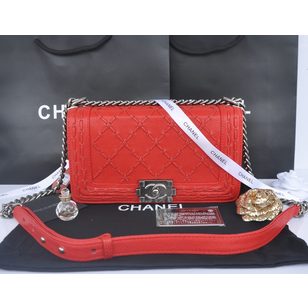 Red carviar leather flap bag