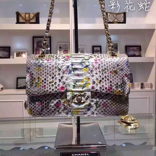 real python leather with flower pattern flap bag