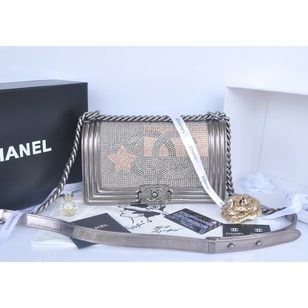 Star rhinestone original leather flap bag