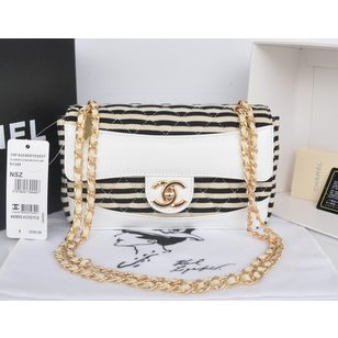 Original trim leather stripe fabric flap bag