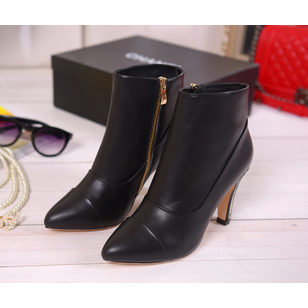 Leather pointed head pump short boots