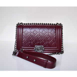 Claret Color Leather Flap Shoulder Chain Bag