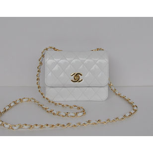 White Patent Leather Turn Lock Chain Shoulder Bag