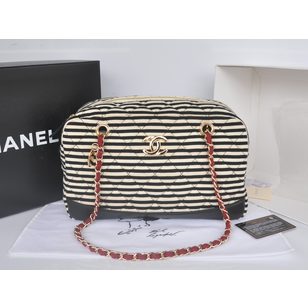 Stripe cotton fabric chain shoulder bag