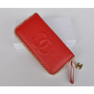 Leather metal chain edge zipper long wallet