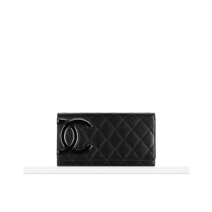 Black lamb skin leather long wallet