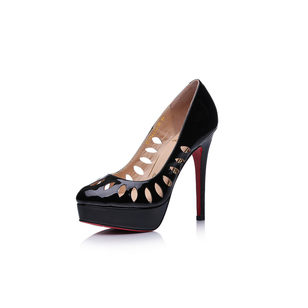 Black patent leather cut out platform pump