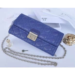 Quilting original leather metal chain clutch wallet