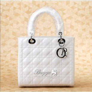 Lady Dior Bag Small White Pattern Leather (Silver)