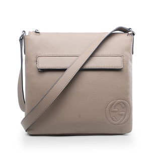 Khaki Leather Messenger Bag