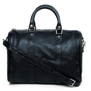 Embossed Leather Strap Boston Bag