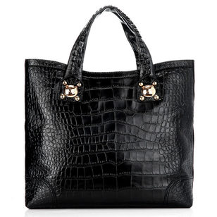 Black Croco Leather Sunset Medium Tote