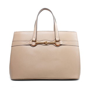 Beige Real Cowhide Leather Handle Bag