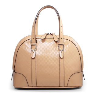 Embossed beige patent leather tote