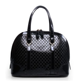 Embossed black patent leather tote