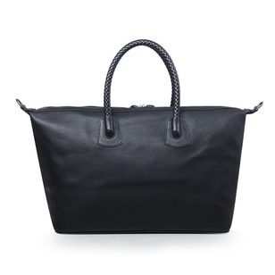 Woven leather handle tote bag