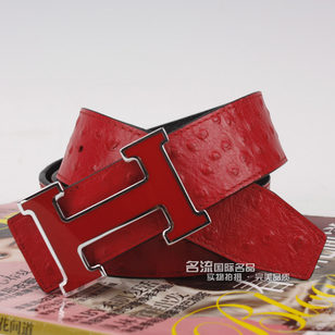 Nickel Enamel Metal H Red&Black ostrich Belt