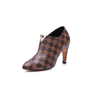 Damier ebene canvas v collar ankle boots