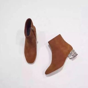 Suede leather diamond heels short boots