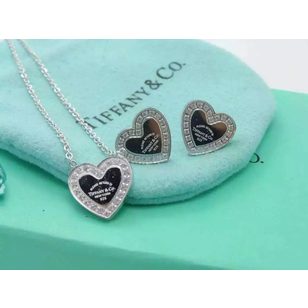 Tiffany & Co. Rhinestone heart logo necklace and earrings suit