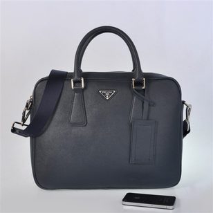 Dark Blue Saffiano Leather Briefcase