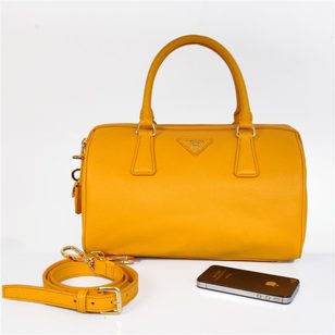 Yellow Saffiano Leather Column Handle Bag