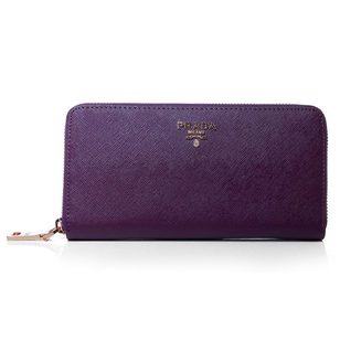 Purple Saffiano Leather Zipper Long Wallet