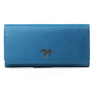 Dark Blue Saffiano Leather Button Flap Closure Wallet