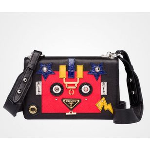 Black with lacquer red shoulder bag