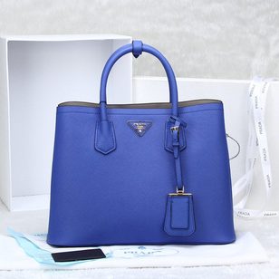 Blue saffiano leather double bag