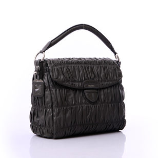 Ruched Nappa Leather Gaufre Pattina Flap Handle Bag