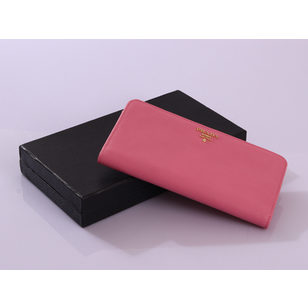 Pink Saffiano Leather Button Closure Long Wallet