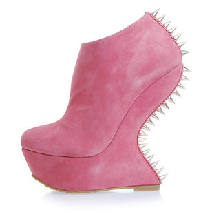 Pink Suede Leather Back heel studs Wedge Pump