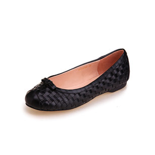 Black Leather Woven Flat