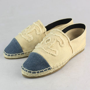 Beige Canvas with Blue Canvas Head Casual Flat