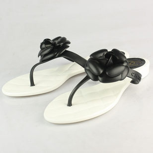 Black Camellia Flat Flip Flop