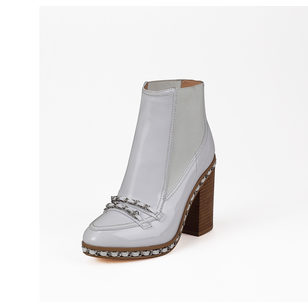 White patent leather short boot