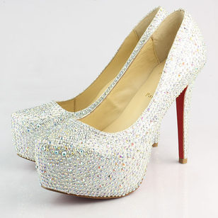 White Crystal Platform Red Sole Pump(14cm)