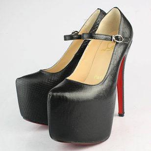 Black Snake Skin Leather Platform Mary Jane Pump