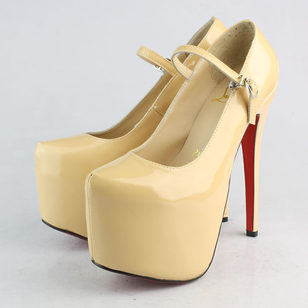 Beige Patent Leather Platform Mary Jane Pump