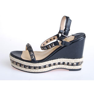 BLack Leather with Studs  Platform Wedge Pump Sandal