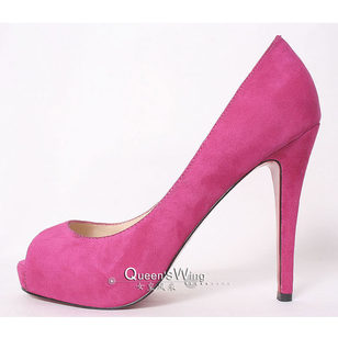 Pink Suede Leather Red Sole (peep toe & platform) Pump