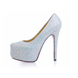 White Crystal Red Sole Ultra High Platform Pump