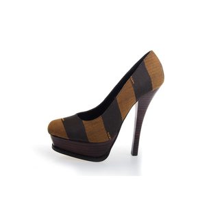 Coffee Stripe Fabric Platform Pump