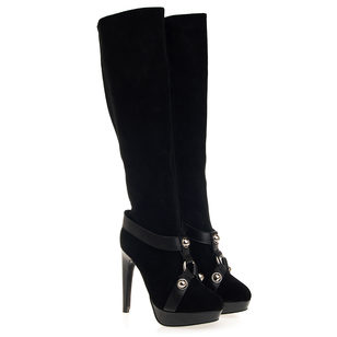 Black Suede Leather Long Boot