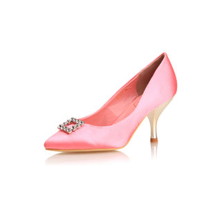 Pink Satin Pointed Pump with Diamond Square Logo