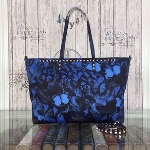 Butterfly fabric with leather trim zipper shopping tote