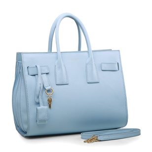 Blue leather handle bag