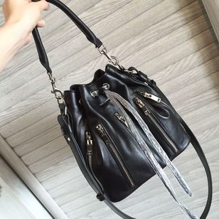 Original leather zipper bucket drawstrings bag